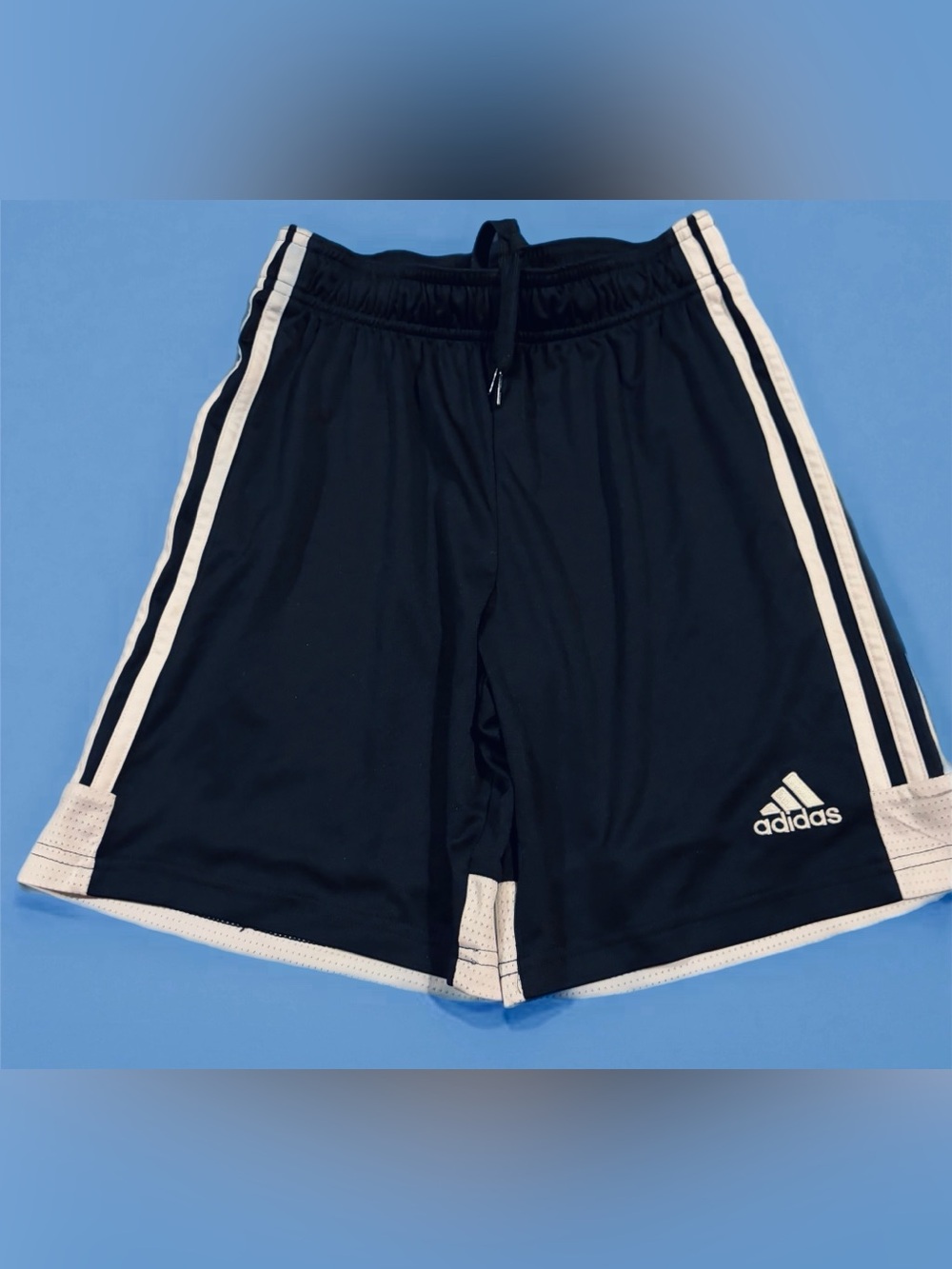 Adidas Youth Black Dri Fit Athletic Shorts with White Trim - Size Medium